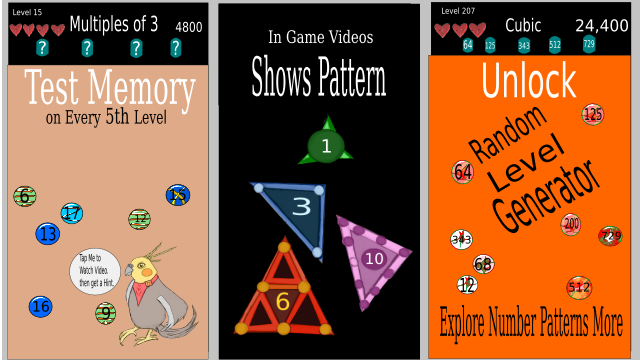 Screenshot of game: 5th level test mermory. In game videos. unlock level generator